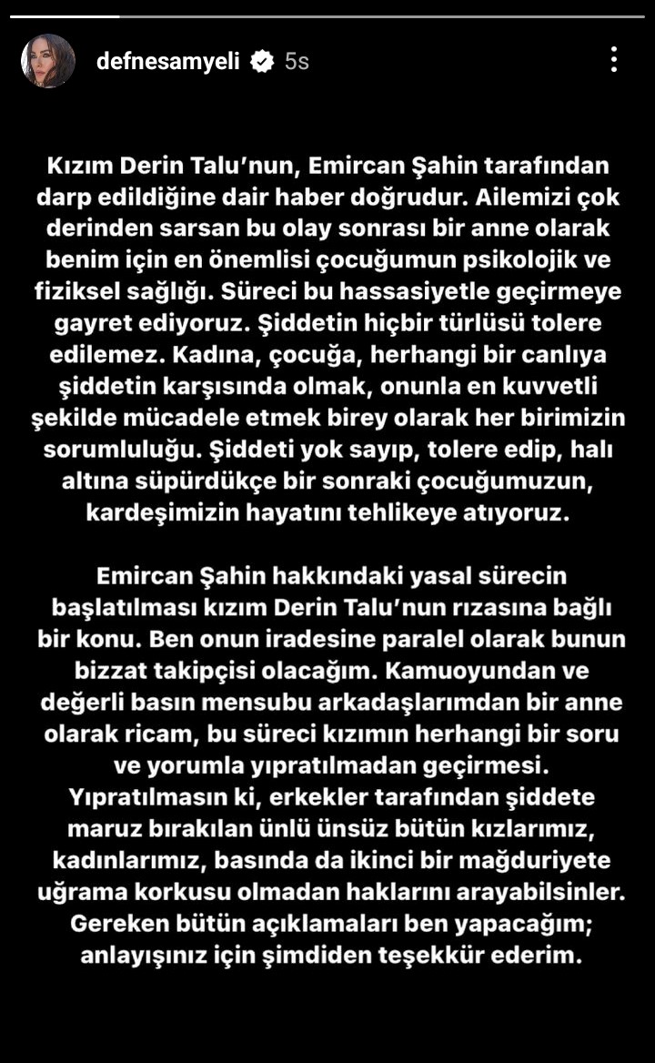 Defne Samyeli sevgilisi tarafından darp edilen kızı Derin Talu hakkında açıklama yaptı