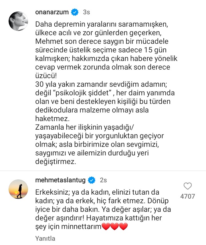 Mehmet Aslantuğ'dan Arzum Onan'a sürpriz cevap