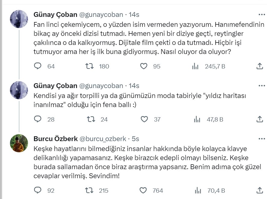  Burcu Özberk kendisini eleştiren şarkı yazarı Günay Çoban'a sert cevap verdi
