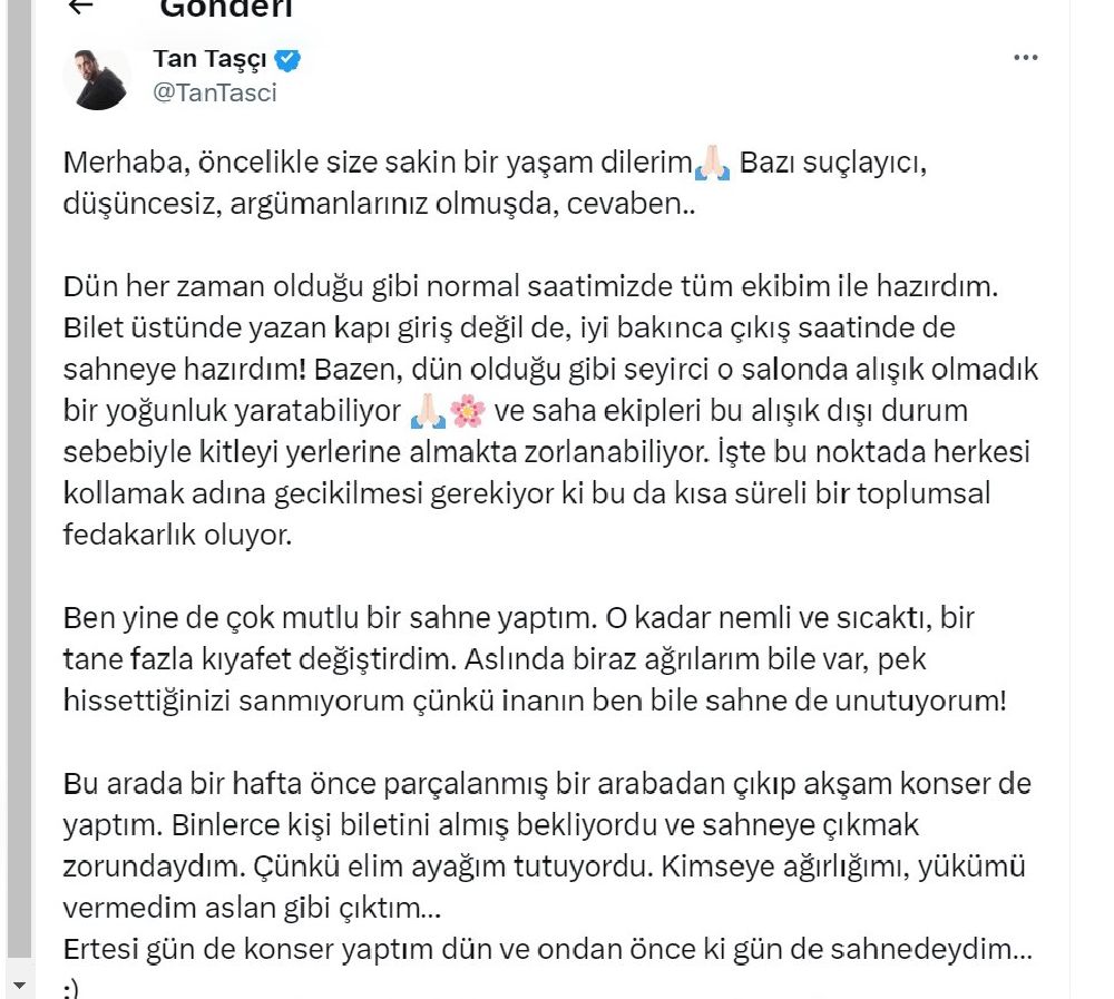 Tan Taşçı konserine gelen hayranının sitem etmesine karşılık verdi