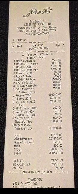 Nusret'in mekanında ödenen para dudak uçuklattı