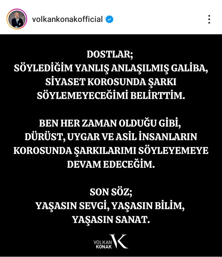 Şarkı söylemeyi bırakacağını söyleyen Volkan Konak'tan yeni açıklama geldi!