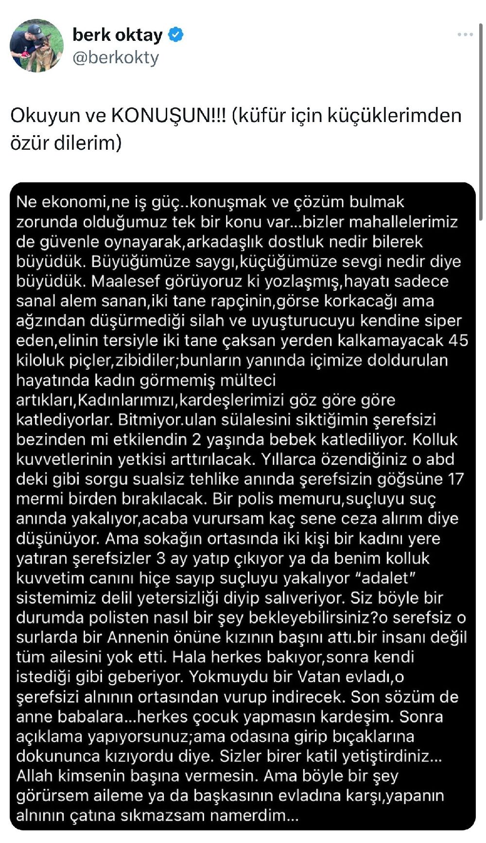 Berk Oktay açtı ağzını yumdu gözünü! Yazdıkları gündem oldu!