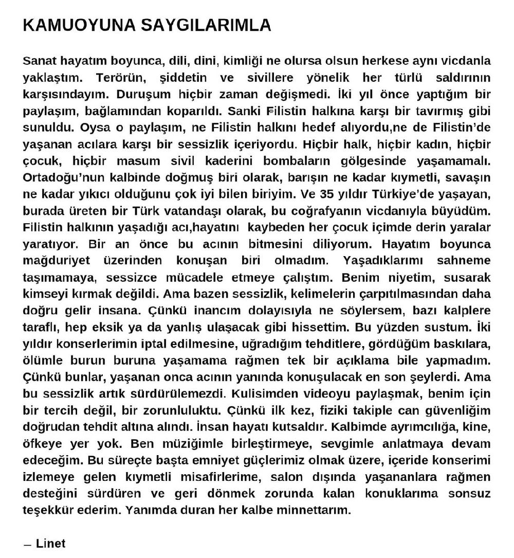 Protesto edilen Linet'ten İsrail açıklaması geldi