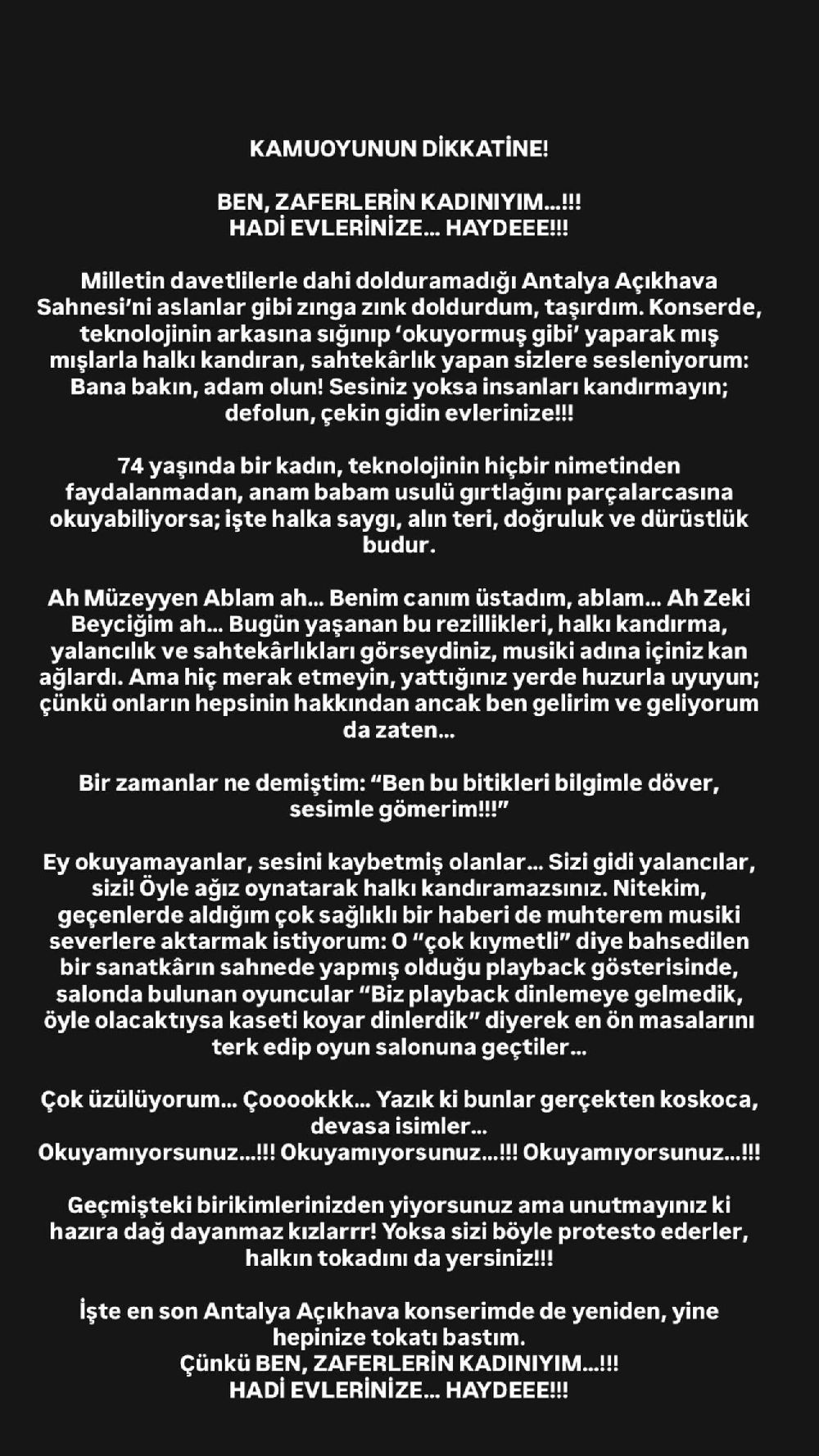 Bülent Ersoy'dan zehir zemberek sözler!