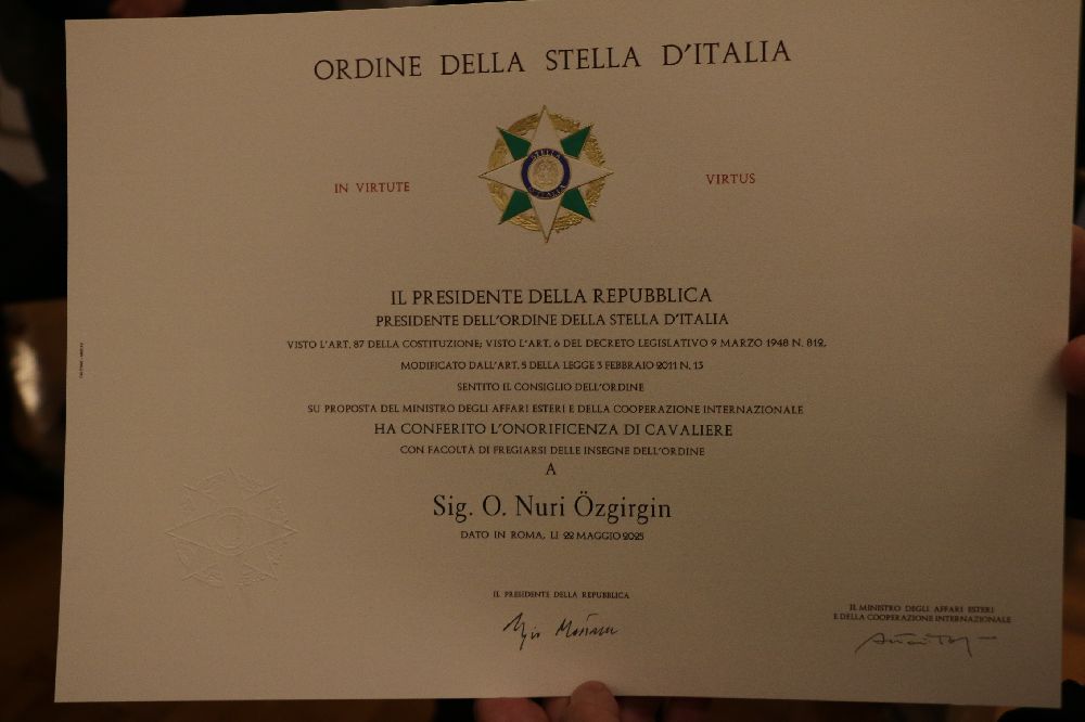 Prof. Dr. Nuri Özgirgin'e İtalya'dan "Yıldız Nişanı" onuru