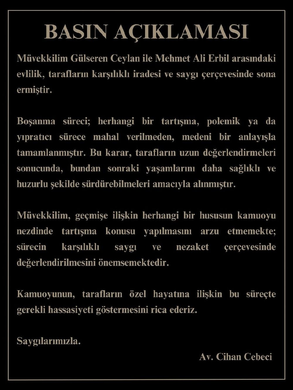 Gülseren Ceylan ile Mehmet Ali Erbil boşandı