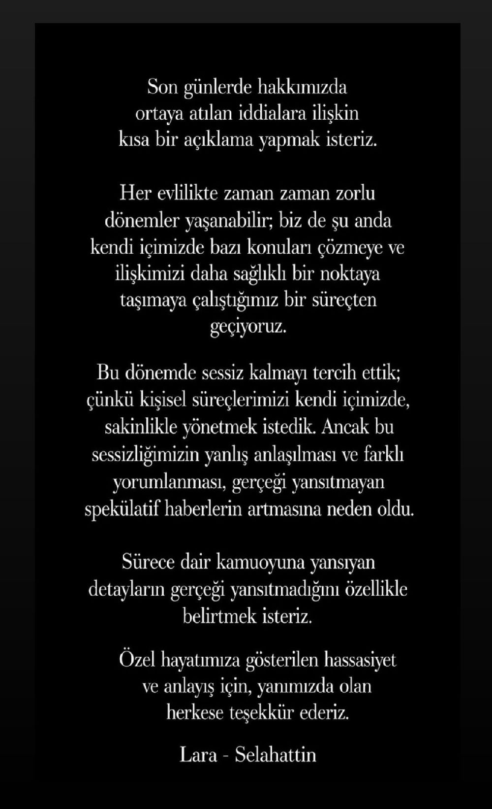 Evliliklerinde kriz yaşadıkları iddia edilen Selahattin Paşalı ve eşi Lara Paşalı'dan açıklama geldi