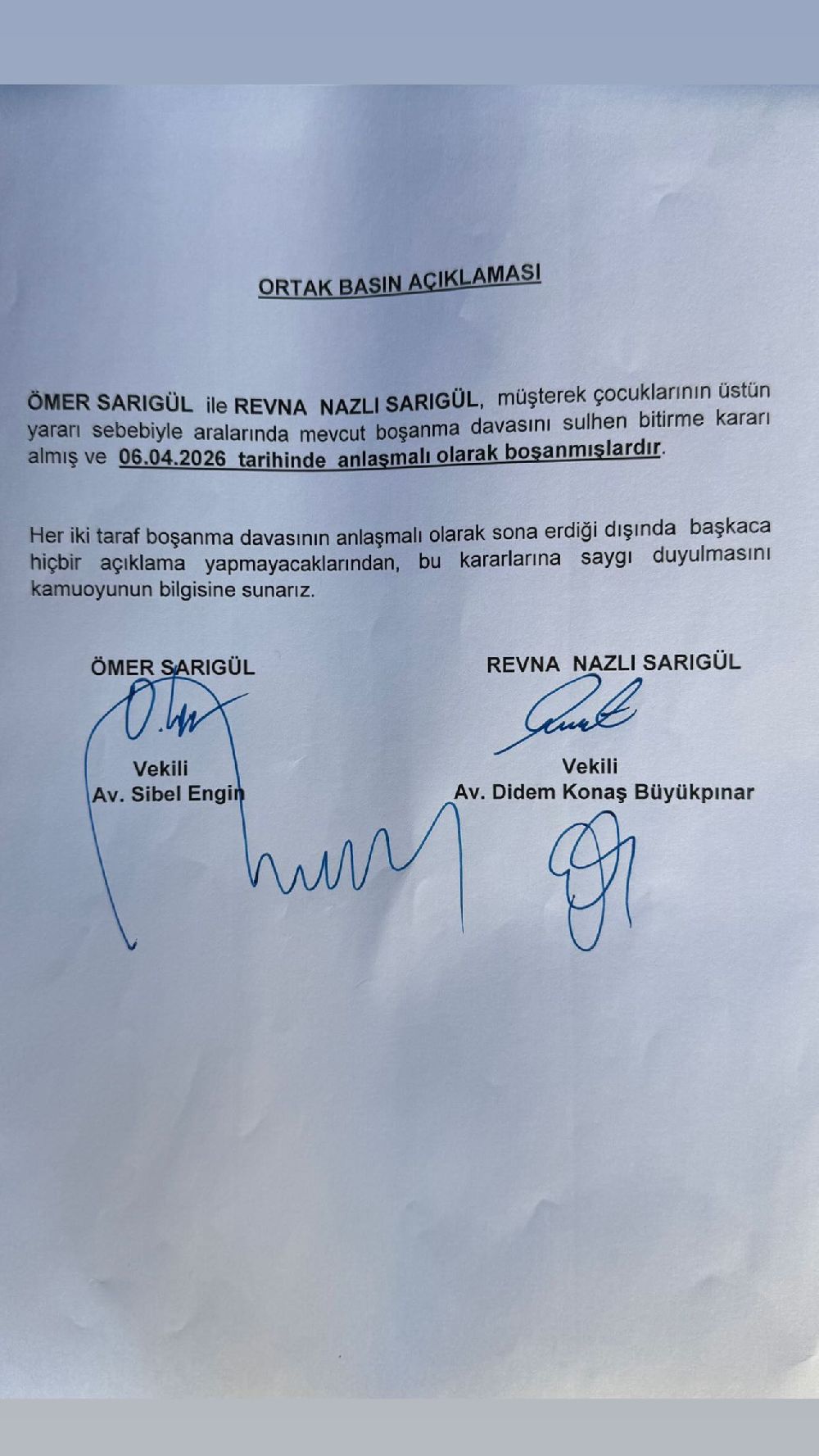 Revna Sarıgül ile Ömer Sarıgül boşandı