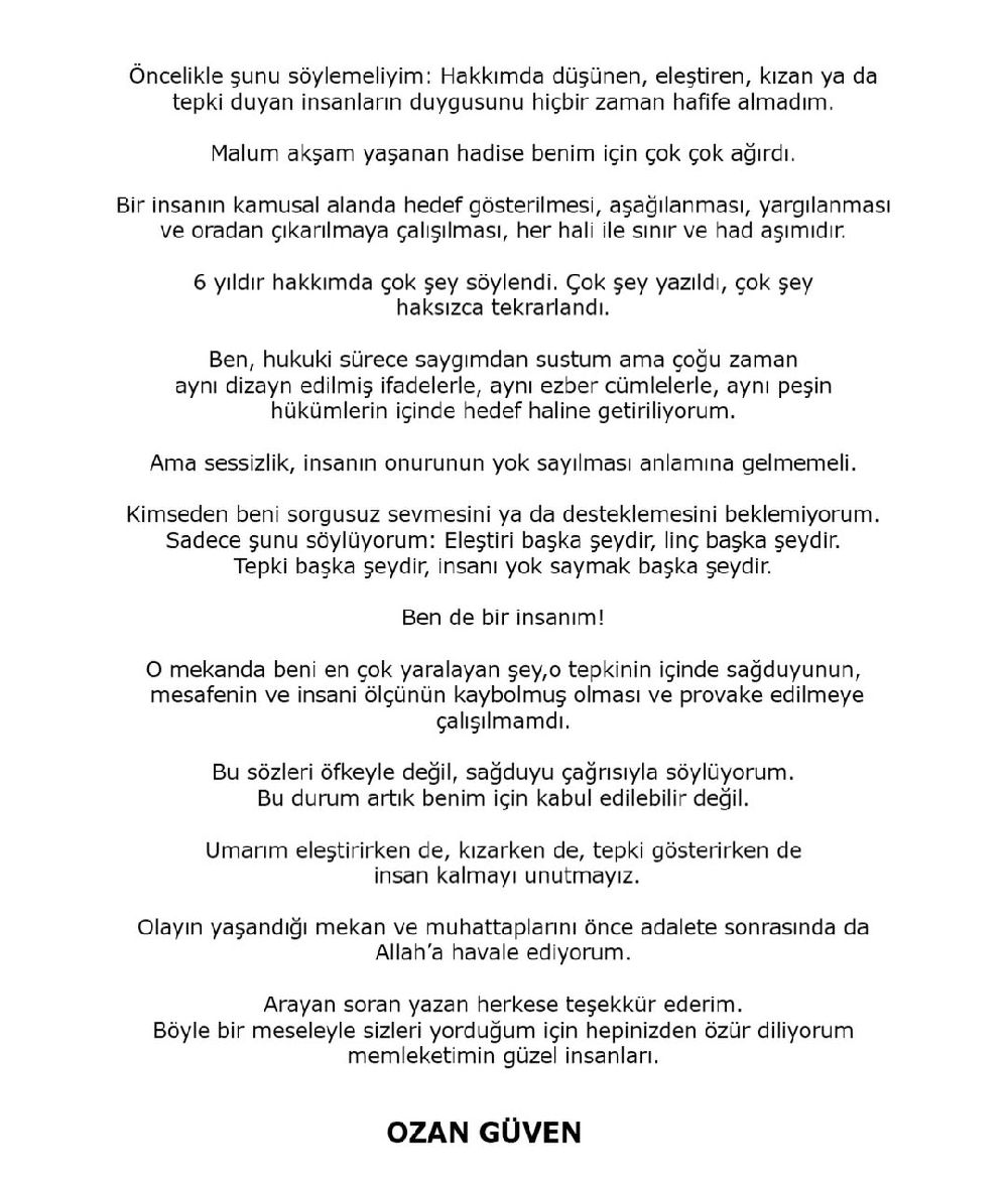 Gittiği mekanda tepkiyle karşılaşan Ozan Güven sessizliğini bozdu