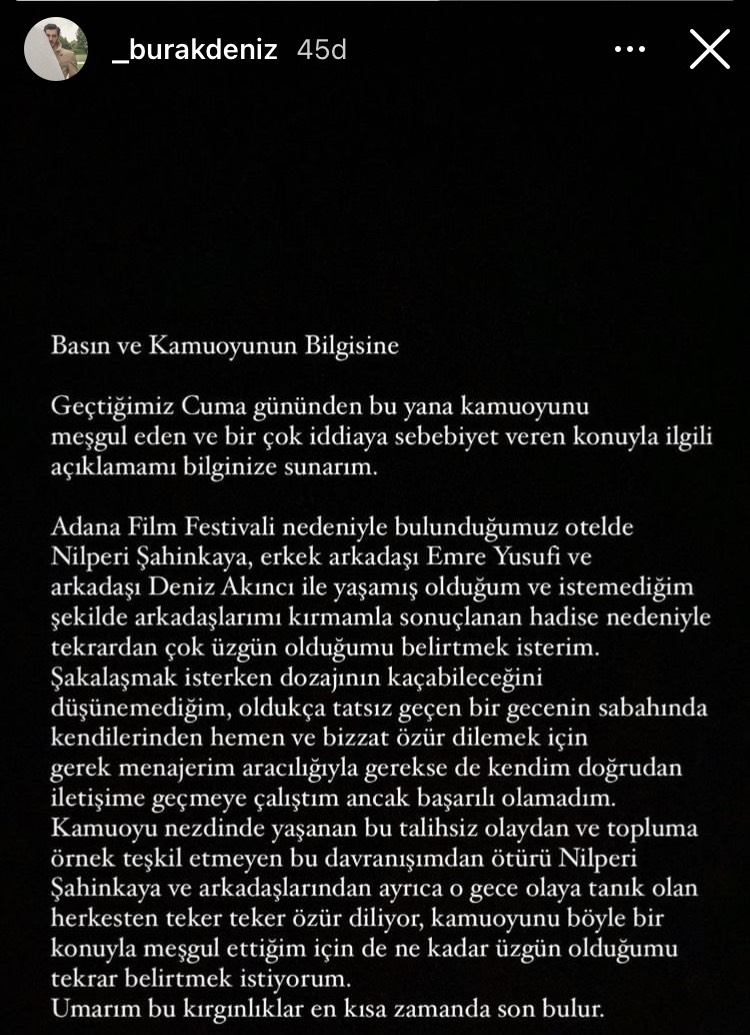 Burak Deniz&#039;den Nilperi Şahinkaya Açıklaması