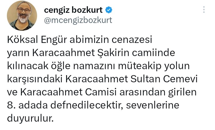 Köksal Engür&#039;ün Cenaze Bilgileri Belli Oldu