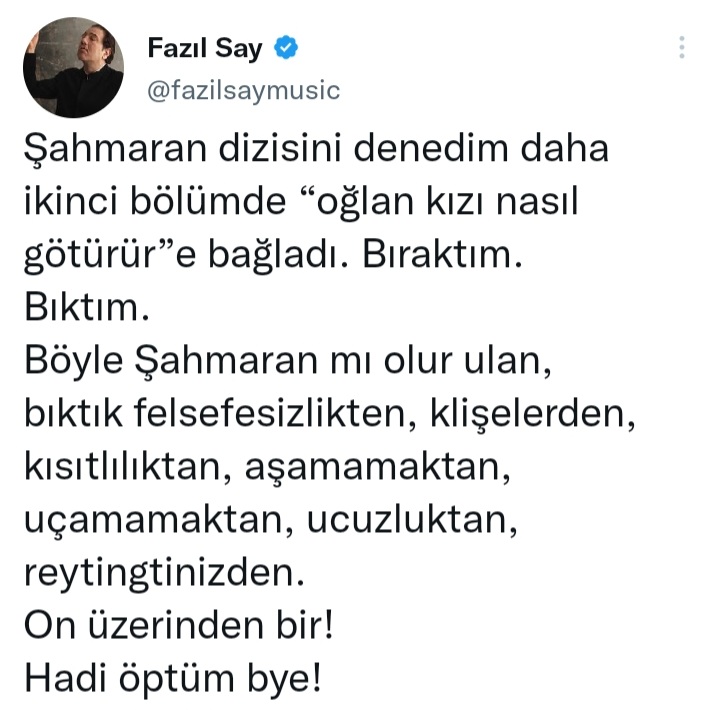 Fazıl Say&#039;dan Şahmaran&#039;a Ağır Eleştiri 