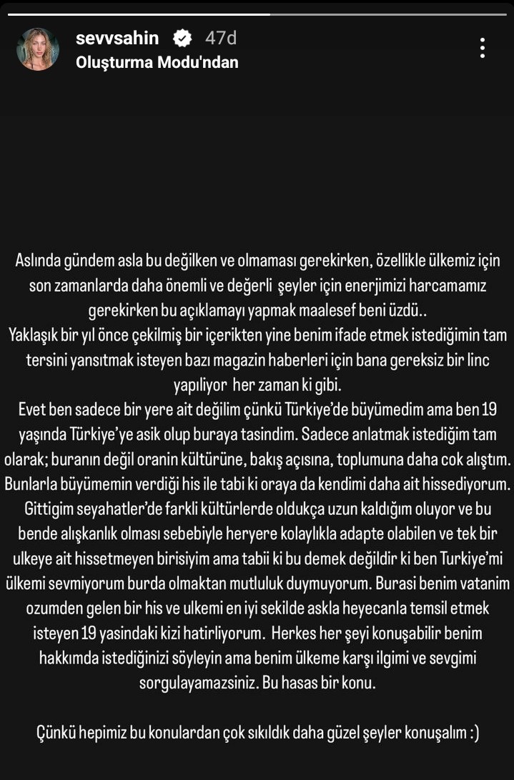 &quot;Kendimi Türkiye&#039;ye Ait Hissetmiyorum&quot; Diyen Şevval Şahin Yanlış Anlaşıldığını Söyledi 